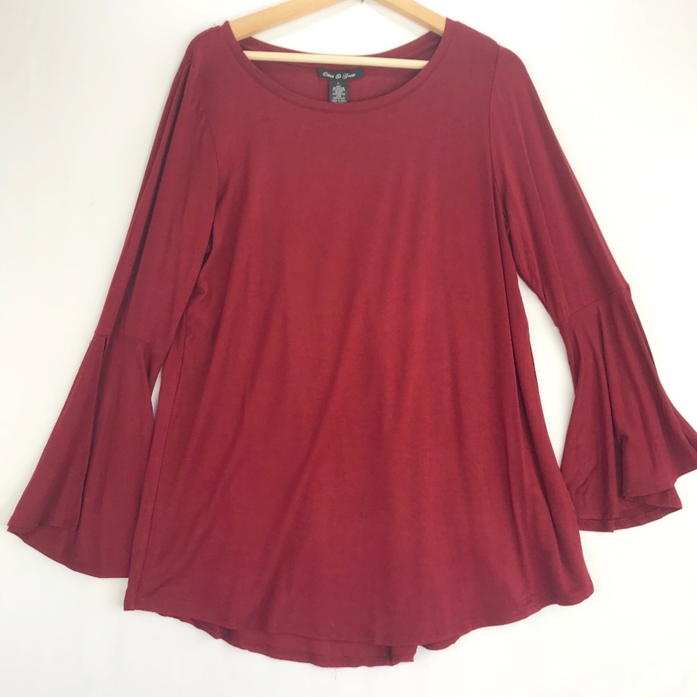 Olivia & Grace Long Sleeve Knit Top Lace Trim L